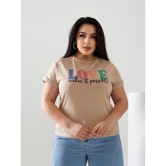 Женская футболка бежевая LOVE 6024, Цвет: Бежевый, Размер: 42-46 UKR (One size), фото 