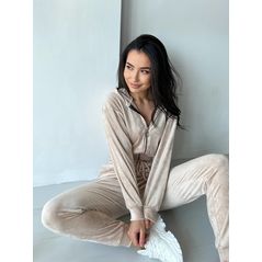 Жіночий велюровий костюм спортивний бежевий 10364, Колір: Бежевий, Розмір: S, фото 