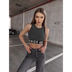 Жіночий топ чорний у смужку 10384, Колір: Чорний, Розмір: s-m, фото 