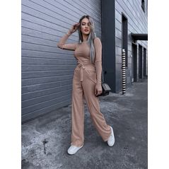 Жіночий трикотажний костюм бежевий на літо 10361, Колір: Бежевий, Розмір: S, фото 