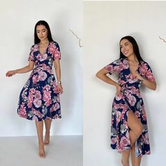 Платье миди с коротким рукавом цвет темно-синий 291, Цвет: Темно-синий, Размер: S-M (42-44 UKR), фото 