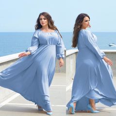 Красива довга блакитна сукня великого розміру 2261, Колір: Блакитний, Розмір: 50-52, фото 