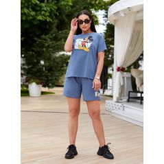 Жіночий спортивний костюм великого розміру джинс футболка та шорти 3013, Колір: Джинс, Розмір: 48-50, фото 