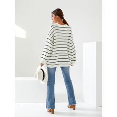 Женский свитер молочный свободного кроя в полоску 4621, Цвет: Молочный, Размер: 42-46 UKR (One size), фото , изображение 2