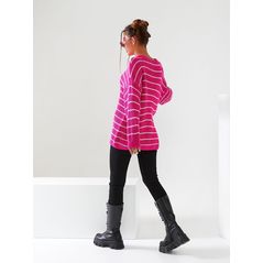 Женский свитер малиновый свободного кроя в полоску 4621, Цвет: Малиновый, Размер: 42-46 UKR (One size), фото , изображение 2