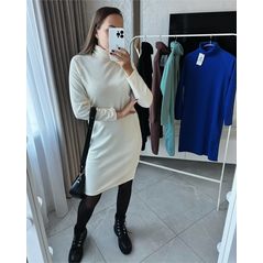 Платье короткое молочное с высоким горлом 372 /1372, Цвет: Молочный, Размер: 42-46 UKR (One size), фото , изображение 3