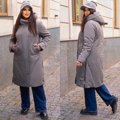 Женская теплое пальто серое с капюшоном 4409-2308, Цвет: Серый, Размер: 56-58 UKR, фото 