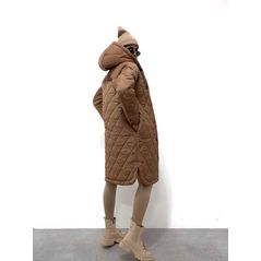 Довге жіноче пальто бежеве з капюшоном 30352, Колір: Бежевий, Розмір: s-m, фото , зображення 6