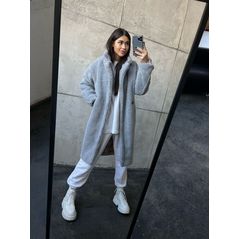 Жіноча довга шуба еко-хутро сіра з коміром Max Mara стиль Oversize (42-46), Колір: Сірий, Розмір: 42-46, фото 