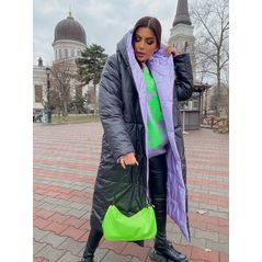 Довге пальто чорно-лавандове на кнопках 30368, Колір: Лаванда, Розмір: 42-48, фото , зображення 4