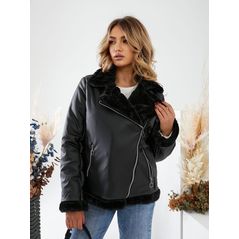 Женская дубленка черная эко-кожа с подкладкой из меха 30364, Цвет: Черный, Размер: S-M (42-44 UKR), фото , изображение 2