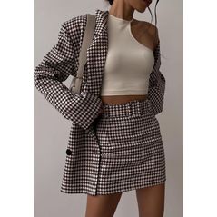 Женский юбочный костюм модный бежевый 606, Цвет: Бежевый, Размер: S-M (42-44 UKR), фото 