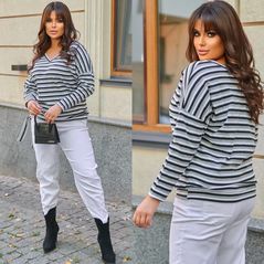 Женский свитер белый в полоску большого размера р41588, Цвет: Белый, Размер: 50-52 UKR, фото 