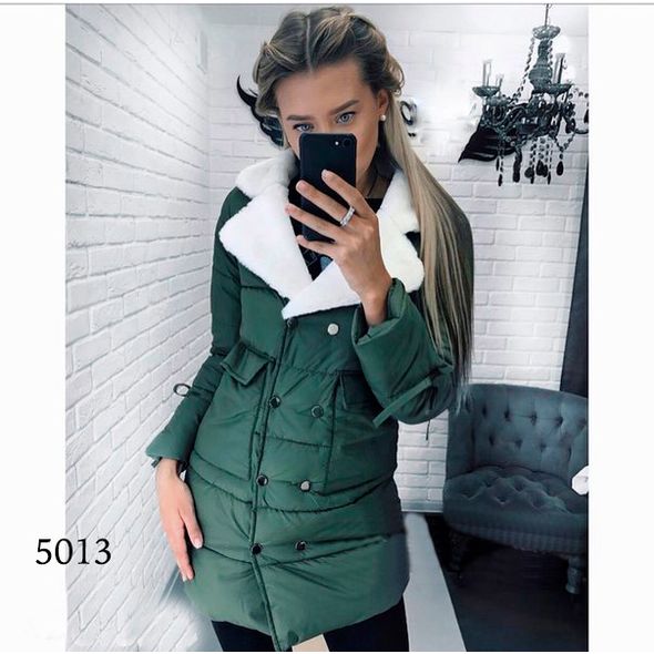 Женская  куртка цвета хаки с меховым воротником 5013, Цвет: Хаки, Размер: S (42 UKR), фото 