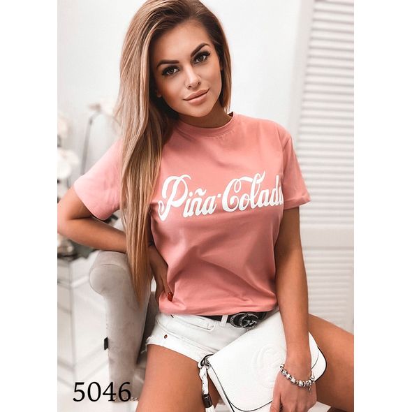 Женская белая футболка трикотажная Pina Colada  5046, Колір: Пудра, Розмір: 42-46, фото 