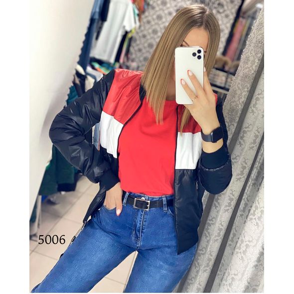 Стильна весняна жіноча вітровка-бомбер червона 5006, Колір: Червоний, Розмір: L, фото , зображення 3