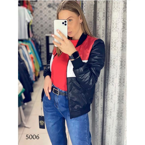 Стильна весняна жіноча вітровка-бомбер червона 5006, Колір: Червоний, Розмір: L, фото 