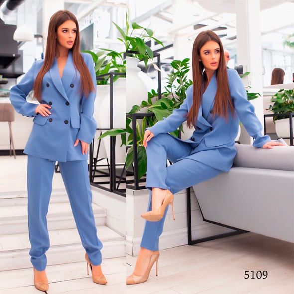 Жіночий класичний костюм брючний джинсовий 5109, Колір: Джинс, Розмір: S, фото 