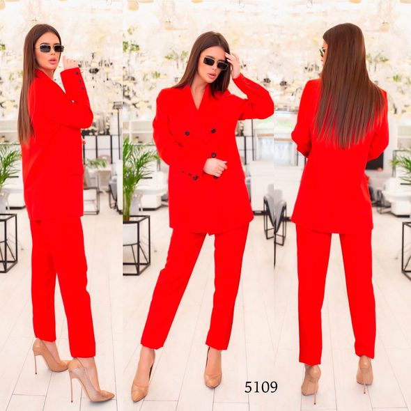 Женский классический костюм брючный красный  5109, Цвет: Красный, Размер: S (42 UKR), фото 