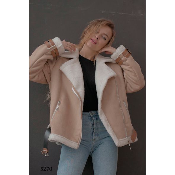 Жіноча стильна бежева дублянка коротка 5270, Колір: Бежевий, Розмір: s-m, фото , зображення 2