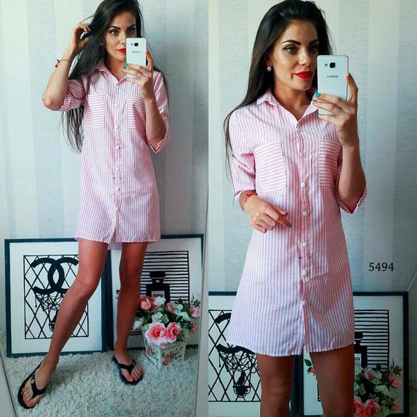 Платье-рубашка розовая в полоску на пуговицах 5494, Цвет: Розовый, Размер: S-M (42-44 UKR), фото 