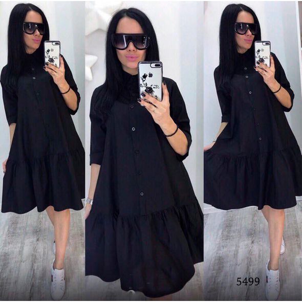 Платье-рубашка голубая свободного покроя длиною до колен 5499, Колір: Чорний, Розмір: s-m, фото 