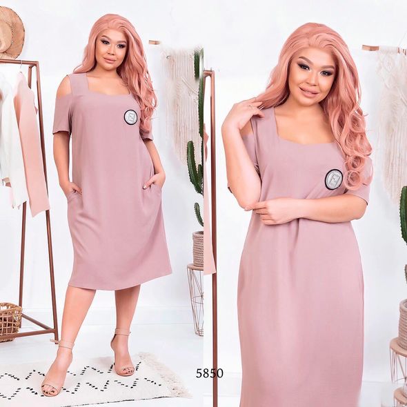 Цвета пудра летнее платье свободного кроя большого размера 5850, Цвет: Пудра, Размер: 50-52 UKR, фото 