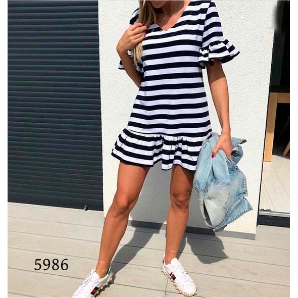 Летнее платье-мини в черно-белую полоску 5986, Колір: Чорно-білий, Розмір: s-m, фото 