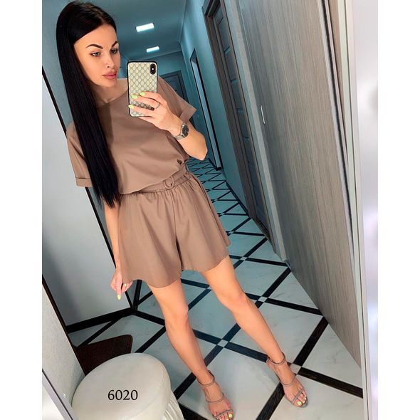 Жіночий літній костюм кольору мокко шорти і блузка 6020, Колір: Мокко, Розмір: s-m, фото 
