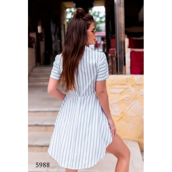Женская белая рубашка в полоску с асимметричным подолом 5988, Цвет: Белый, Размер: S-M (42-44 UKR), фото , изображение 2