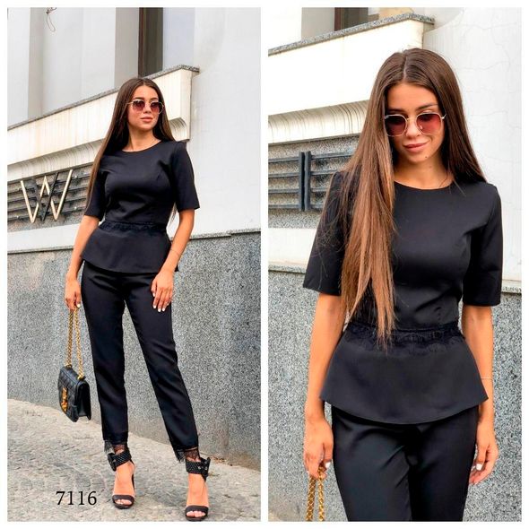 Женский брючный костюм черный с блузкой 7116, Цвет: Черный, Размер: S-M (42-44 UKR), фото 