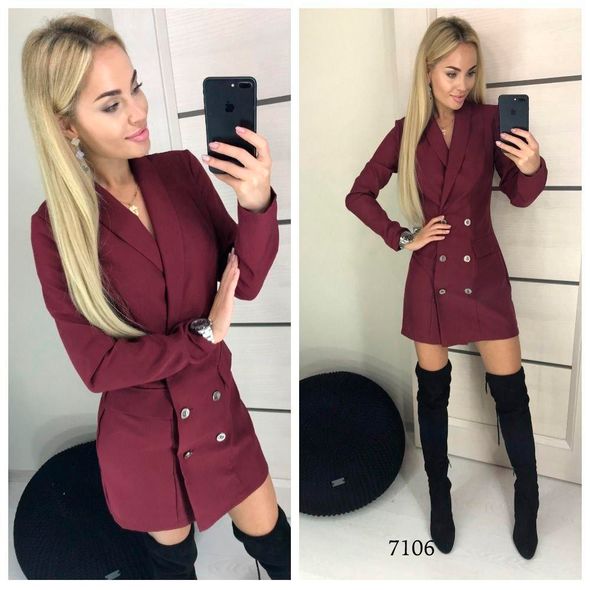 Платье-пиджак двубортное цвет бордовый  7106, Цвет: Бордовый, Размер: M-L (44-46 UKR), фото 