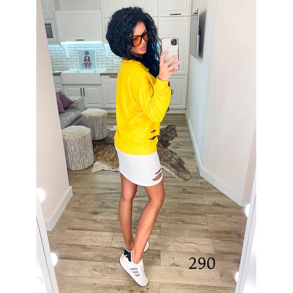 Худи-туника с порезами в рваном стиле цвет желтый 290, Цвет: Желтый , Размер: S-M (42-44 UKR), фото , изображение 2