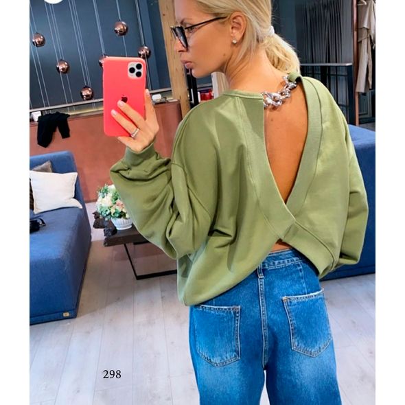 Женская кофта свободного покроя цвет хаки 298, Цвет: Хаки, Размер: 42-46 UKR (One size), фото 