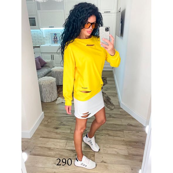 Худи-туника с порезами в рваном стиле цвет желтый 290, Цвет: Желтый , Размер: S-M (42-44 UKR), фото 