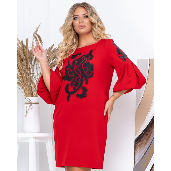 Нарядное платье с аппликацией большого размера красного цвета 17126, Цвет: Красный, Размер: 4XL (54 UKR), фото , изображение 2