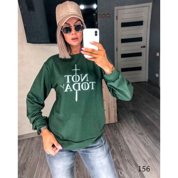 Жіночий світшот темно-зелений 156, Колір: Хакі, Розмір: 42-46, фото 