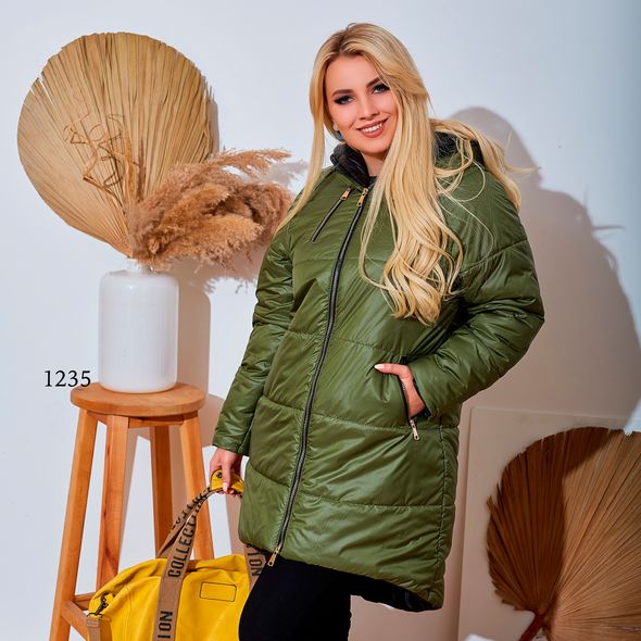 Женское пальто-куртка хаки 1235, Цвет: Хаки, Размер: 48-50 UKR, фото 