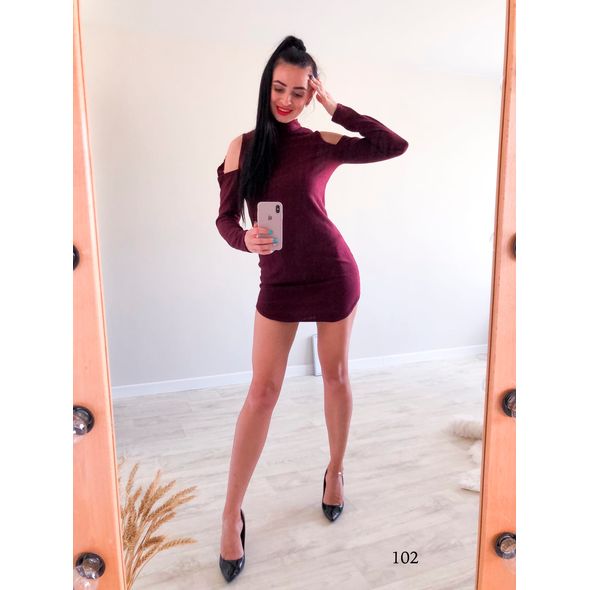 Клубное платье-мини с длинным рукавом цвет бордовый 102, Цвет: Бордовый, Размер: M (44 UKR), фото 