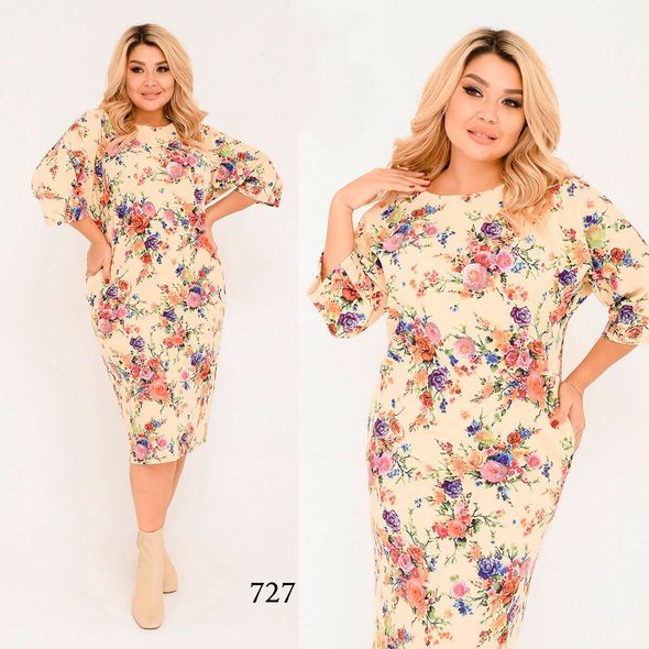Женское платье большого размера бежевое 727, Цвет: Бежевый, Размер: 56-58 UKR, фото 