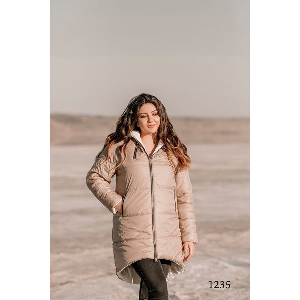 Жіноче пальто-куртка беж 1235, Колір: Бежевий, Розмір: 48-50, фото 