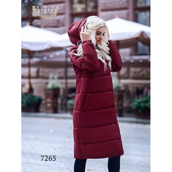 Зимнее пальто женское длинное цвет марсала 7265, Цвет: Марсала, Размер: S (42 UKR), фото , изображение 2