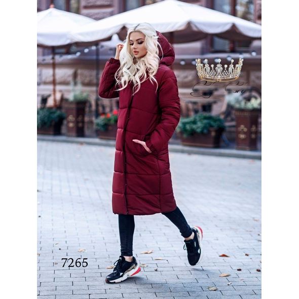 Зимнее пальто женское длинное цвет марсала 7265, Цвет: Марсала, Размер: S (42 UKR), фото 
