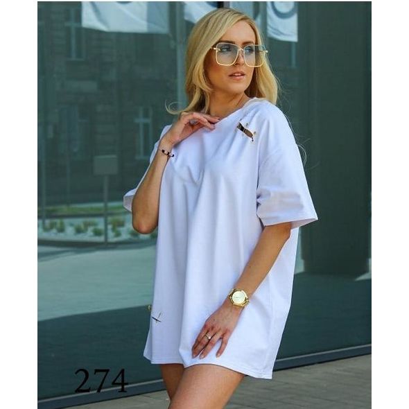 Жіноча футболка-туніка біла 274, Колір: Білий, Розмір: 42-46, фото 