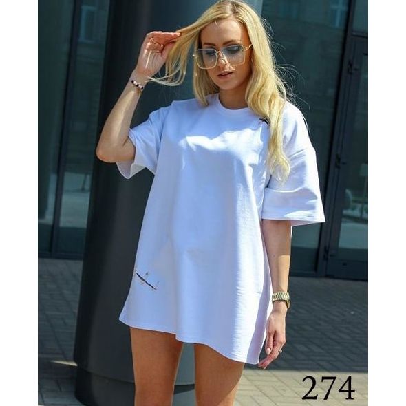 Жіноча футболка-туніка біла 274, Колір: Білий, Розмір: 42-46, фото , зображення 2