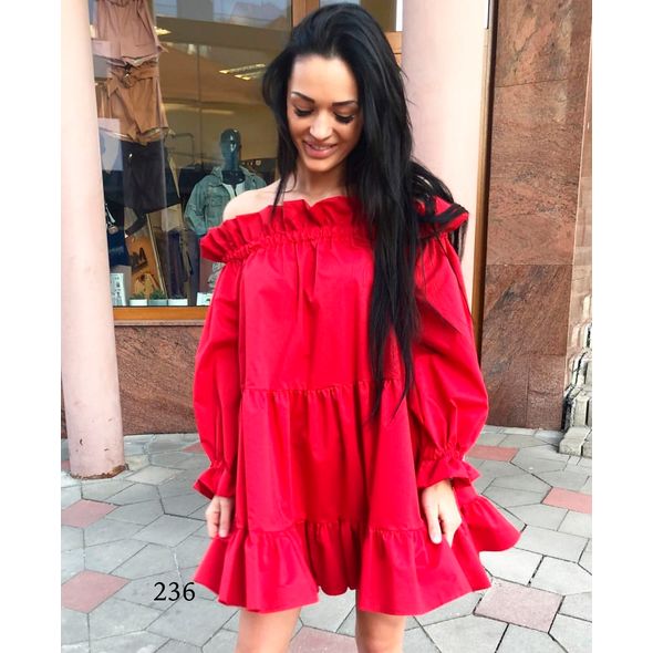 Платье красное с открытыми плечами 236, Цвет: Красный, Размер: 42-46 UKR (One size), фото , изображение 2