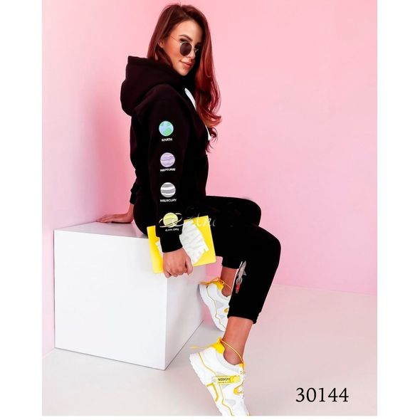 Жіночий спортивний костюм чорний модний 30144, Колір: Чорний, Розмір: 50-52, фото 