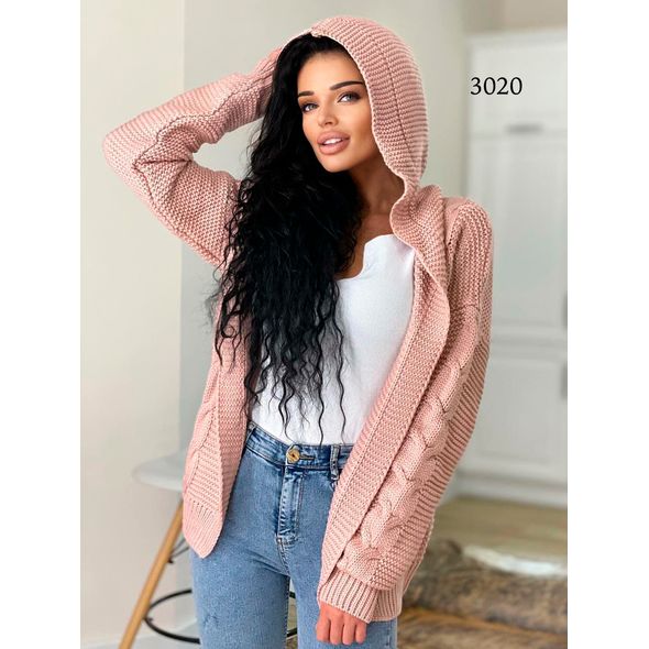 Жіноче худі в'язане рожеве 3020, Колір: Рожевий, Розмір: 42-46, фото 