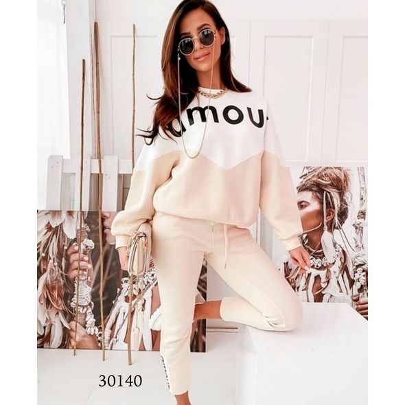 Женский спортивный костюм бежевый 30140, Цвет: Бежевый, Размер: 50-52 UKR, фото 