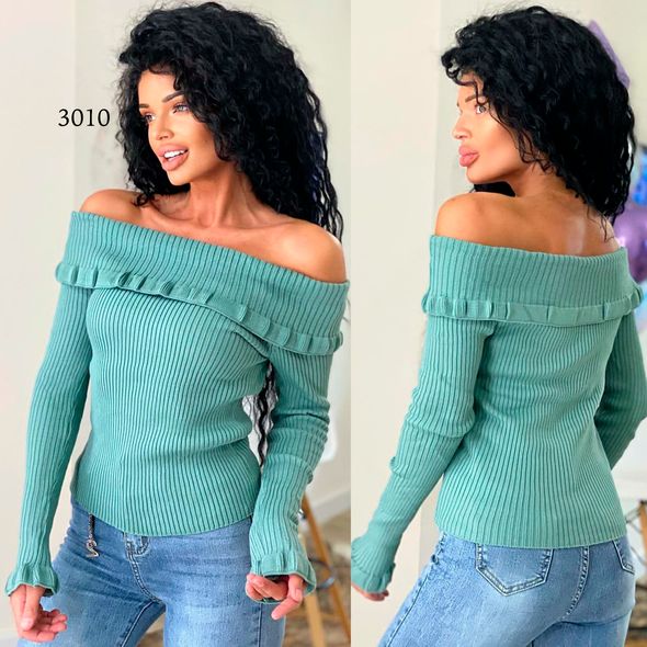 Свитер женский бирюзовый с открытыми плечами 3010, Цвет: Бирюзовый, Размер: 42-46 UKR (One size), фото 